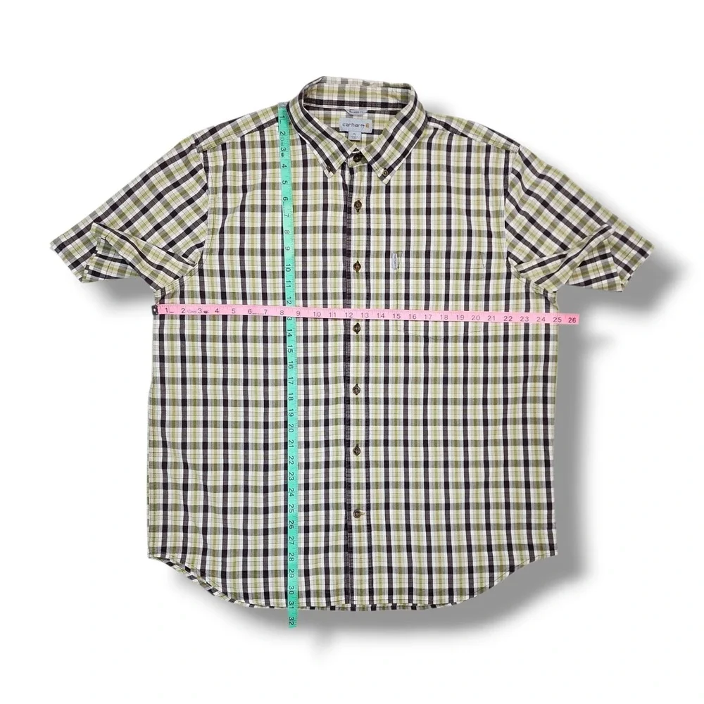Carhartt‎ Relaxed Fit Green/Brown Plaid Button Down Short Sleeve Shirt Men's XL
